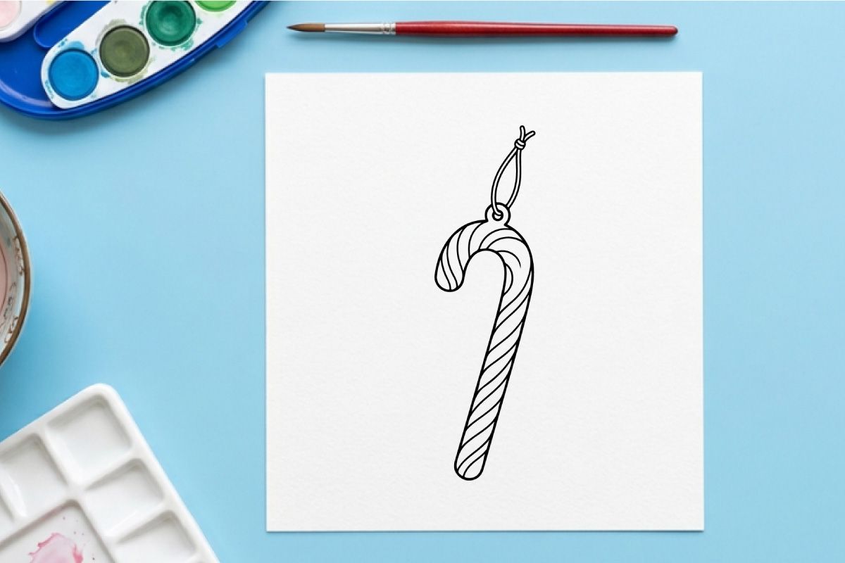 Candy cane Christmas ornament line art illustration on white background