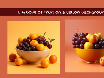 A bowl of fruit on a yellow background