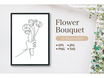 Flower Bouquet Minimalist Line Art Drawing