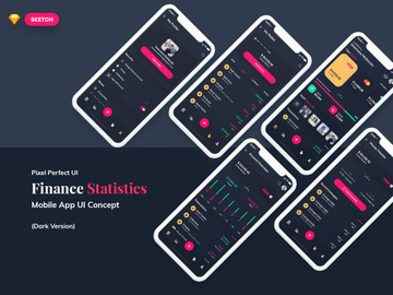 Finance Wallet Mobile App Ui Kit Dark Version (SKETCH)