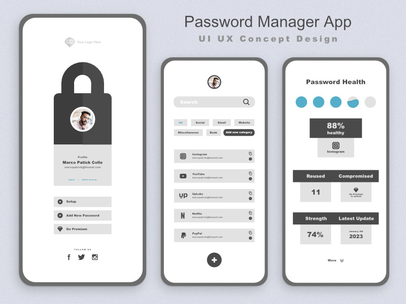 Modern Clean Password Manager App UI UX Concept Design by ~ EpicPxls