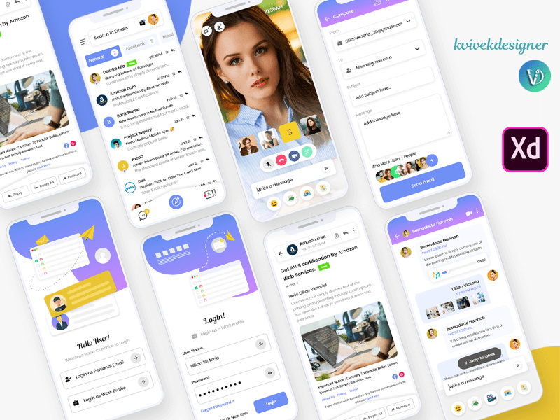 Personal and Business Email Mobile App Design UI Kit by ~ EpicPxls
