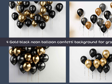 Gold black neon balloon confetti background for graduation