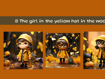 The girl in the yellow hat in the woods