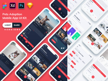 Pets Adoption Mobile App UI (Light & Dark)