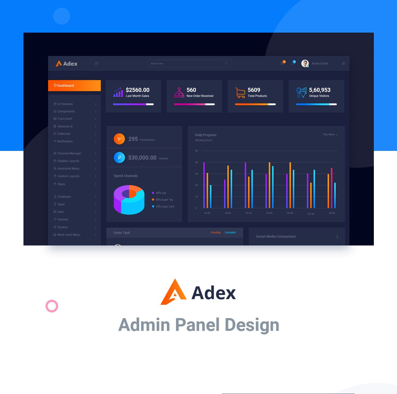 Adex - Material Design管理仪表板PSD模板(Adex - Material Design Admin Dashboard PSD Template)插图