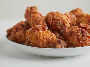 A selection of golden fried chicken pieces isolated on white. Generate AI