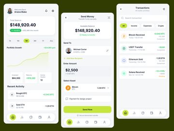 Modern Fintech Wallet App UI – Crypto Dashboard & Transactions M