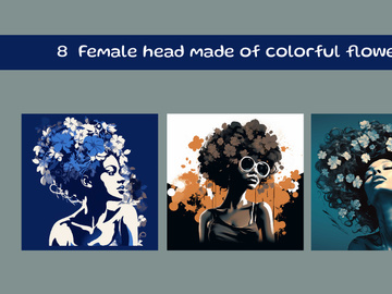 Female head made of colorful flowers