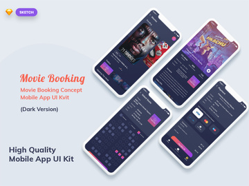 Movie Booking Mobile App UI Kit Dark Version (SKETCH)