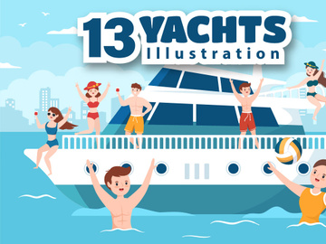 13 Yachts at Ocean Illustration