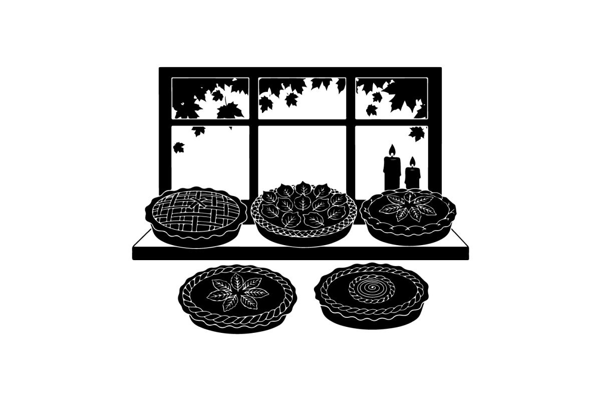 Silhouette de platos decorativos en un estante con una ventana