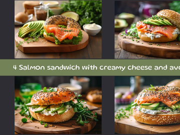 Salmon sandwich with creamy cheese and avocado