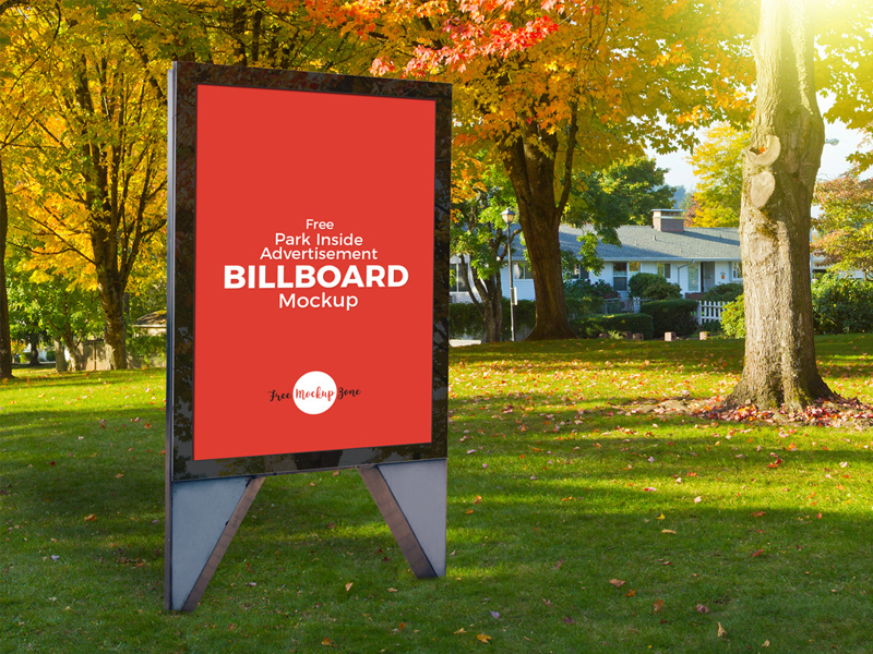 公园广告牌模拟图(Park Advertisement Billboard Mockup)插图