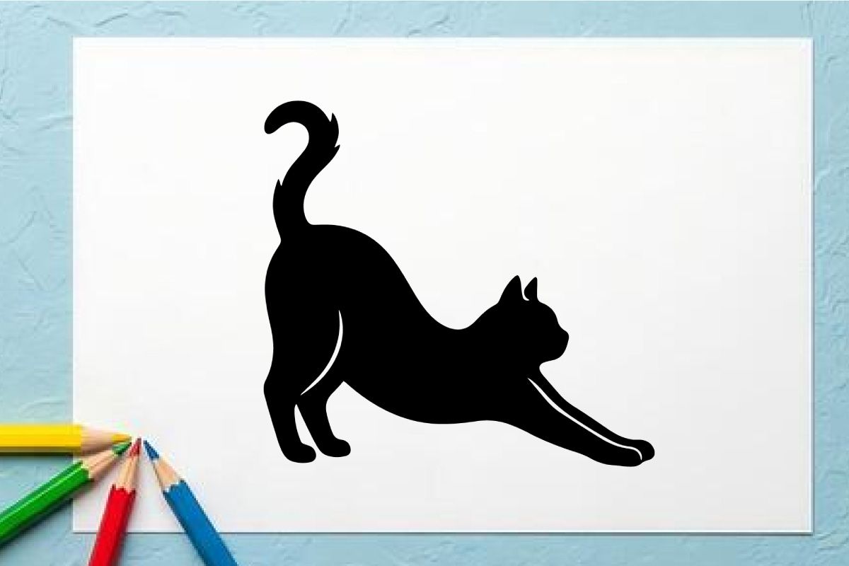 Silhouette of a Stretching Cat in a Playful Pose