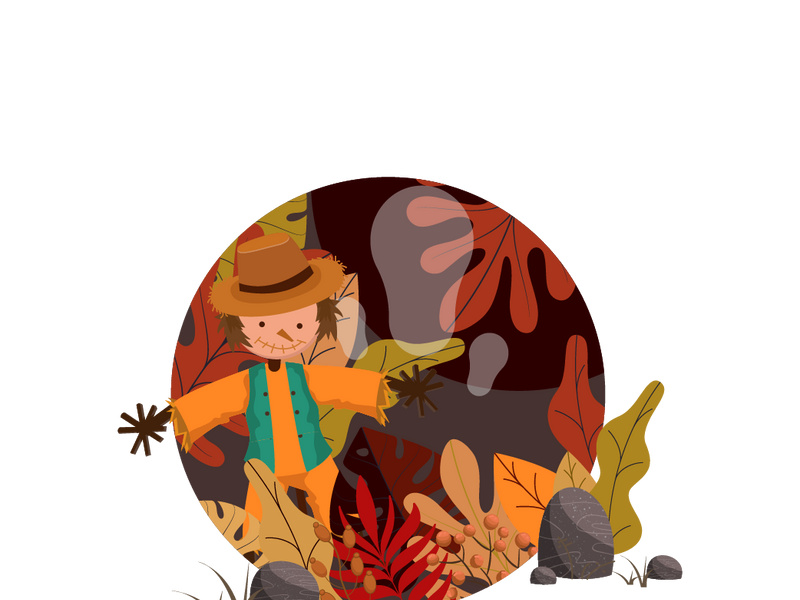 Set of different animals with autumn season background.