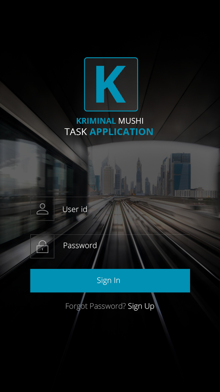 KRIMINAL Mobile App Design Login Free PSD